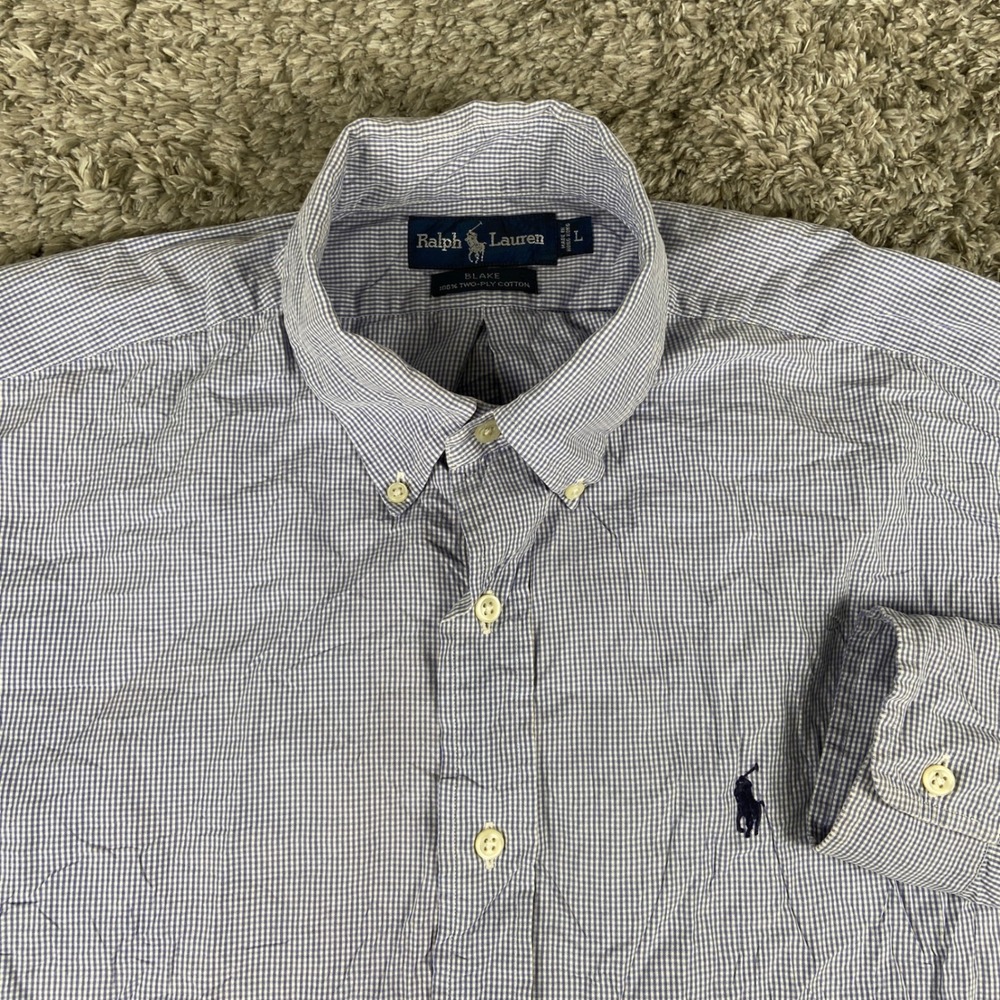 Ralph Lauren Blake Mens L Blue Gingham Cotton Long Sleeve Button Down Shirt
